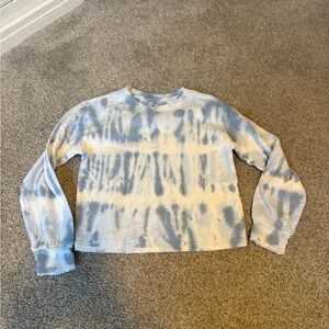 Athleta Girl Blue and White Tie-Dye Sweatshirt. Cut out back. Medium 8-10